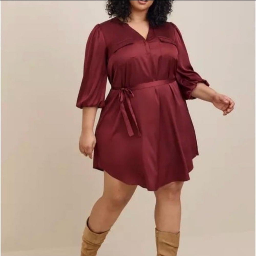 Torrid,Rust Long Sleeve Silky Dress, Size Torrid 00